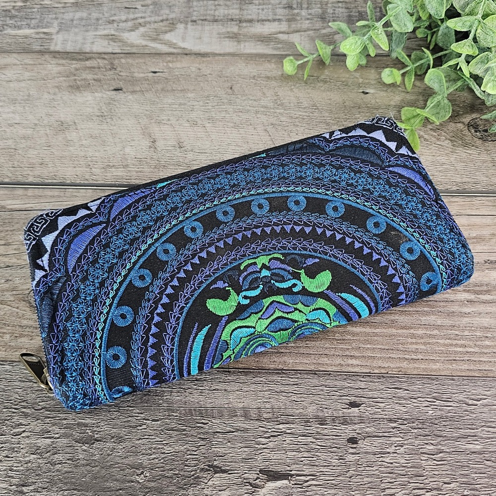 Embroidered Wallet Clutch Organizer Zip Around‎ Bohemian Style Ethnic Festival
